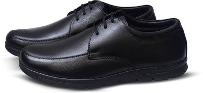 CERFTAN Men's Black Leather Formal Shoes | Comfort Lace-Up Office Wear for Daily Use Casuals For Men(Black , 8)