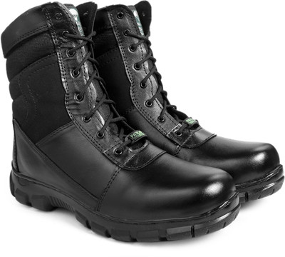 Para Commando Men Black Combat Genuine Leather Army Safety Boot Shoes Boots For Men(Black , 8)