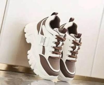 Pharaoh White-Brown Platform Sneakers with Trendy Details and Fashion Label Party Wear For Women(Brown , 5)