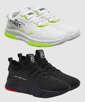 BRUTON Combo Pack of 2 Trendy & Stylish Sports Shoes Running Shoes For Men(White, Black , 9)