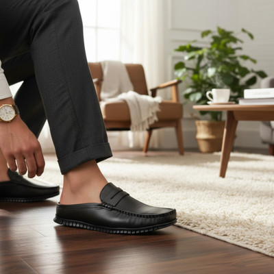 SCARPIA Open Back Loafer Clogs For Men(Black , 7)