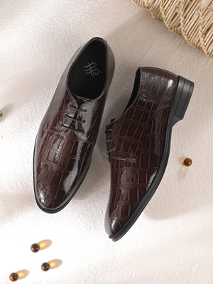 House of Pataudi Men Brown Faux Leather Formal Lace Up Derby Derby For Men(Brown , 8)