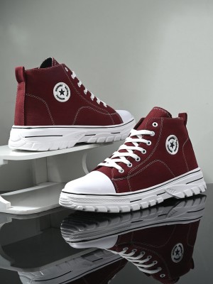 MACTREE High Tops For Men(Maroon , 6)