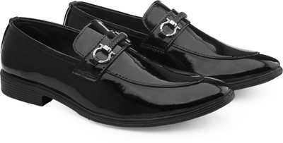 YUVRATO BAXI Men's Patent Leather Material Black Slip On Formal And Mocassion Shoes Slip On For Men(Black , 8)
