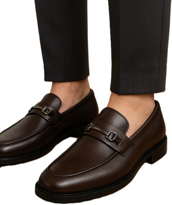 JINDAL ENTERPRISES Men’s Stylish Formal Loafers with Metal Buckle – Classic Slip-On Dress Shoes Loafers For Men(Brown , 8)