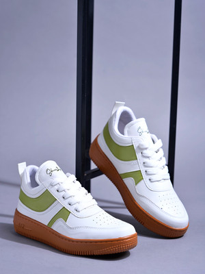 SHOETOPIA Sneakers For Women(White, Green , 6)