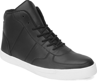 Roadster Round Toe Synthetic Leather Lace-Ups Sneakers High Tops For Men(Black , 8)