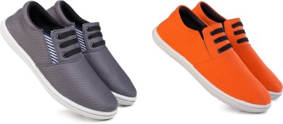 KANEGGYE Canvas|Lightweight|Comfort|All Seasons|Trendy|Casual Shoes For Men(Grey, Orange , 9)