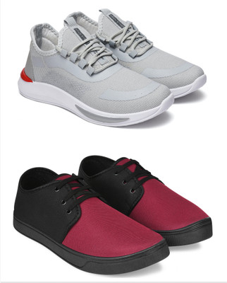 Free Kicks Combo Of 2 Shoes FK-434 & FK-206 Sneakers For Men(Black, Maroon , 6)