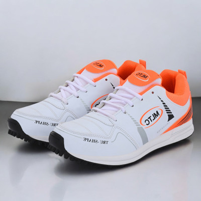 MLTC Men Cricket Shoes | Lightweight Sports Shoes Cricket Shoes For Men(Orange, White , 11)