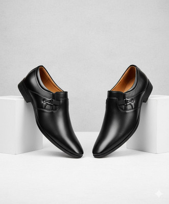kickonus Men's Formal Dress Shoes Polished Leather Slip-On for Office & Party Slip On For Men(Black , 8)
