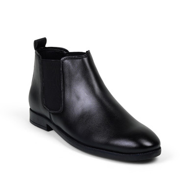 leacom Boys And Men Casual Comfortable Chelsea Slip-On Outdoor Synthetic Leather Boots For Men(Black , 4)