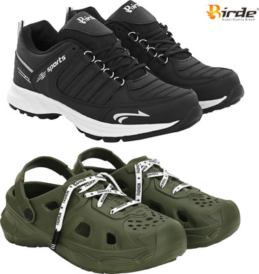Birde Stylish Combo Pack of 2 Lightweight Gym, Outdoor Shoes With Clogs Walking Shoes For Men(Black, Olive , 7)
