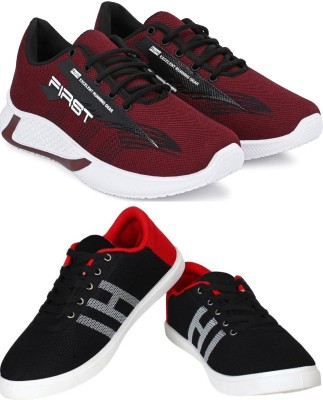 Free Kicks Combo of 2 || FK- 565 & MCW145 Lightweight Running Shoes For Men(Maroon, Black, Red)