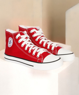 MOZAFIA Comfortable Canvas Lace-up Casual Ankle Length Sneakers Shoes For Women's Sneakers For Women(Red , 3)
