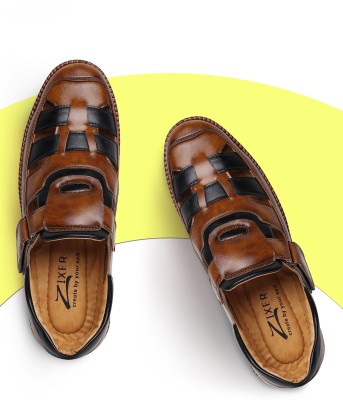 Zixer Synthetic Leather Shoes Cum Sandals For Men || Sandals For Men Latest Stylish Half Shoes Branded || Ethnic Wedding Look Best Sandal For Boys Monk Strap For Men(Tan , 9)