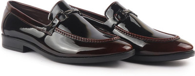 FAUSTO Horsebit Buckle Patent Leather Wedding Formal Mocassin Shoes|Tuxedo Party Slip On For Men(Brown , 7)