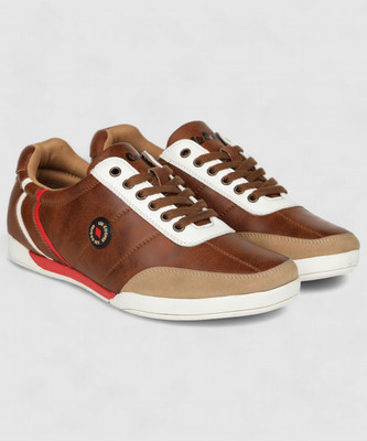 LEE COOPER Leather Casual Lace-Up Stylish Lightweight and Comfortable Daily Wear Sneakers For Men(Tan , 8)
