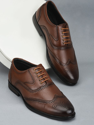 LIBERTY Fortune HOL-125E Formal Shoes With PU Sole | Lightweight & Comfortable Lacing Brogues For Men(Tan , 10)