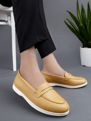 YUVRATO BAXI Women's New Unique Look Fashionable Casual Penny Loafers And Moccasin Shoes Party Wear For Women(Tan , 6.5)