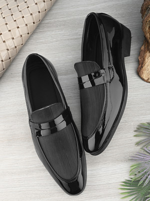 House of Pataudi House Of Pataudi Men Black Faux Leather Formal Slip On Loafers Loafers For Men(Black , 10)