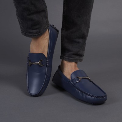 BIG FOX Strider-2 Premium Color block Buckle Loafers For Men(Blue , 8)