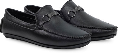 Nextoees Men's Black Synthetic Leather Casual Loafers Loafers For Men(Black , 7)