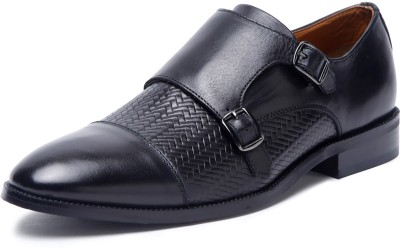 LOUIS STITCH Italian Monk Strap Handmade Stylish Brown Leather Shoes for Men (EUWEDMJB) Monk Strap For Men(Black)