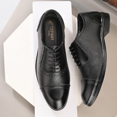 Topway Men's Classic Brogue Genuine Leather Lace-Up Formal Shoes Party Wear For Men Brogues For Men(Black , 10)