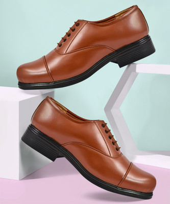 Joker Light Weight Faux Leather and Oxford Police Shoes For Men Boots Lace Up For Men(Brown , 5)