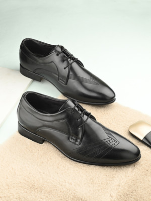 House of Pataudi House Of Pataudi Men Black Faux Leather Formal Lace UP Derby Derby For Men(Black , 8)