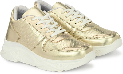 Shoe Island Aura-X ™ Premium Lightweight Party Wear Girls Women Casual Chunky Sneakers Shoes Sneakers For Women(Gold, White , 3)