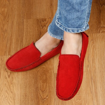LOUIS STITCH Red Suede Leather Casual Loafers for Men (ITSUP) Size 8 Loafers For Men(Red)