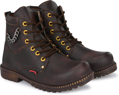 Shoe Island Robust-X ™ Leather Dark Brown Tough Lace Ups High Ankle Length Mens Casual Boots Boots For Men(Brown , 7)