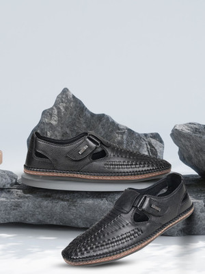 Ezok 3302 Lightweight Comfort Genuine Leather Soft Summer Trendy Premium Stylish Casuals For Men(Black , 8)