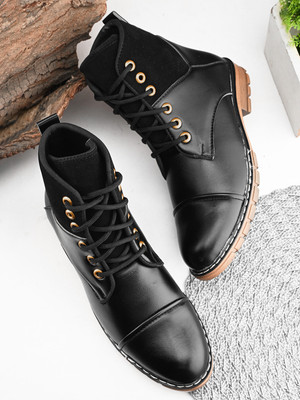 KILLER Men's Casual Outdoor High Top Lace Up Boots, Comfortable Hiking and Trekking Boots For Men(Black , 7)