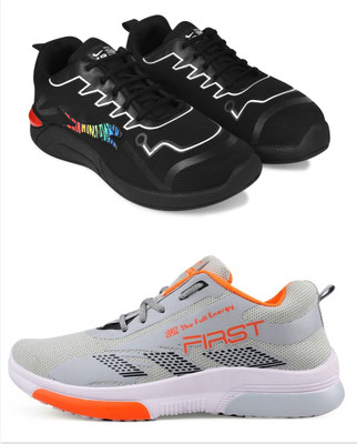 Free Kicks Combo Of 2 Shoes FK-PM-1102 & FK-575 Sneakers For Men(Grey, Orange , 6)