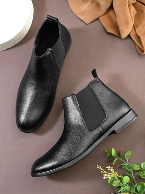 KILLER Men black solid casual formal office wear slip on high top chelsea chukka boots Boots For Men(Black , 7)
