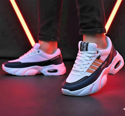 JK PORT Fashionable White, Navy Blue & Orange Platform Walking Shoes Casuals For Men(Red , 10)