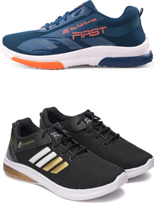 Free Kicks Combo Of 2 Shoes FK-574 & FK-572 Running Shoes For Men(Black, Gold , 6)