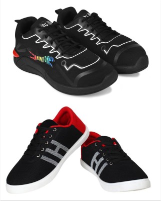 Free Kicks Combo Of 2 Shoes FK-PM-1102 & FK-Mcw145 Sneakers For Men(Black, Red , 10)