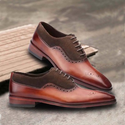 Harrykson London Genuine Italian Leather Premium Luxury Handmade Derby For Men(Brown, Maroon , 7)