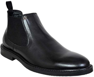 KICKSFIRE Genuine Top Grain leather Chelsea Ankle Chukka Slip-On Classic Elastic Dress Boots For Men(Black)