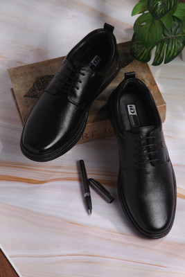 iD Leather Black Lace-Up Semi-Formal Shoes For Men(Black , 10)