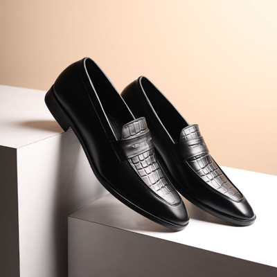 Hayes London Genuine Leather Slip-On Formal Loafers, Lightweight & Comfortable Shoes, Loafers For Men(Black , 8)