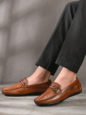 PROVOGUE Men’s Casual Loafers with Stylish Metal Buckle Accent Loafers For Men(Tan , 7)