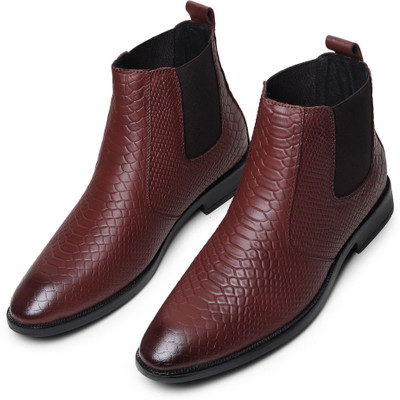 Hayes London Genuine Leather Chelsea Boots, Mid Top Shoe with Comfortable Block Heel, Boots For Men(Brown , 8)