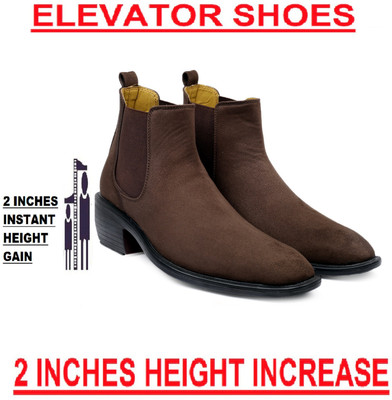 BXXY Heel Height Increasing Casual Chelsea Slip-on Boot For Men Boots For Men(Brown , 9)