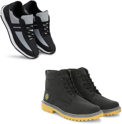 Walkivo Men’s Synthetic leather Shoes | Office & Party Wear Lace‑Up Design Lace Up For Men(Grey, Black , 7)