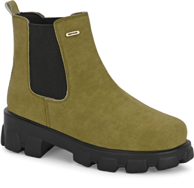 Restroad Chelsea Boots for Women | Premium Suede Look | Comfortable All-Day Wear Boots For Women(Olive , 8)